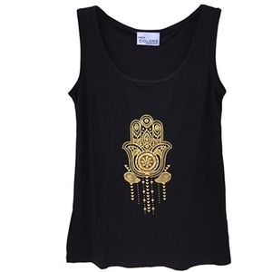 HUGE STORE CLOSING SALE! Hamsa Hand Graphic Gold Print Tank Top - Black NWT